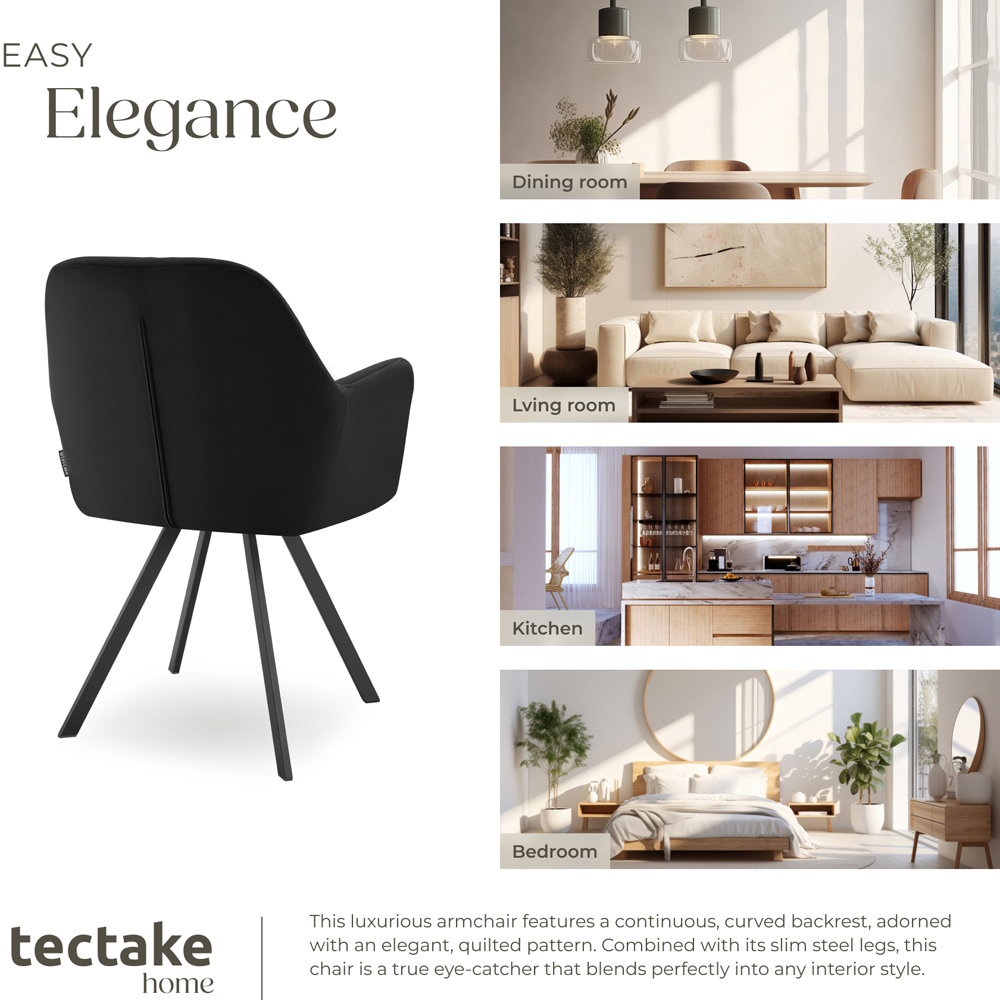tectake Lucia Black Padded and Quilted Swivel Armchair Image 7