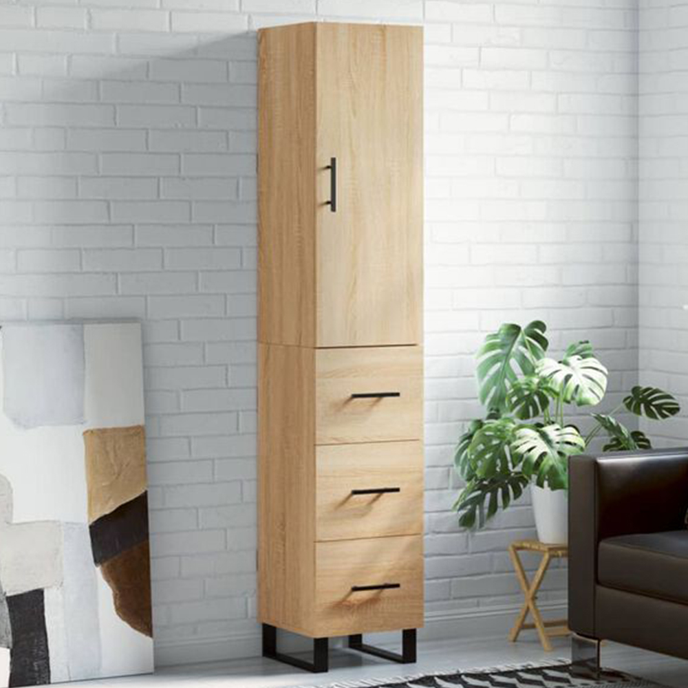 vidaXL Single Door 3 Drawer Sonoma Oak Highboard Image 1