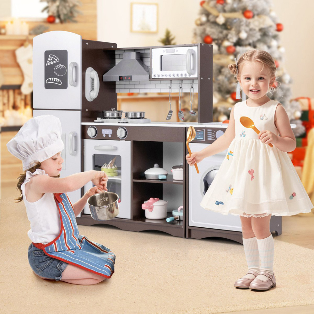Costway Kids Coffee Kitchen Play Set with Realistic Lights and Sounds Image 3