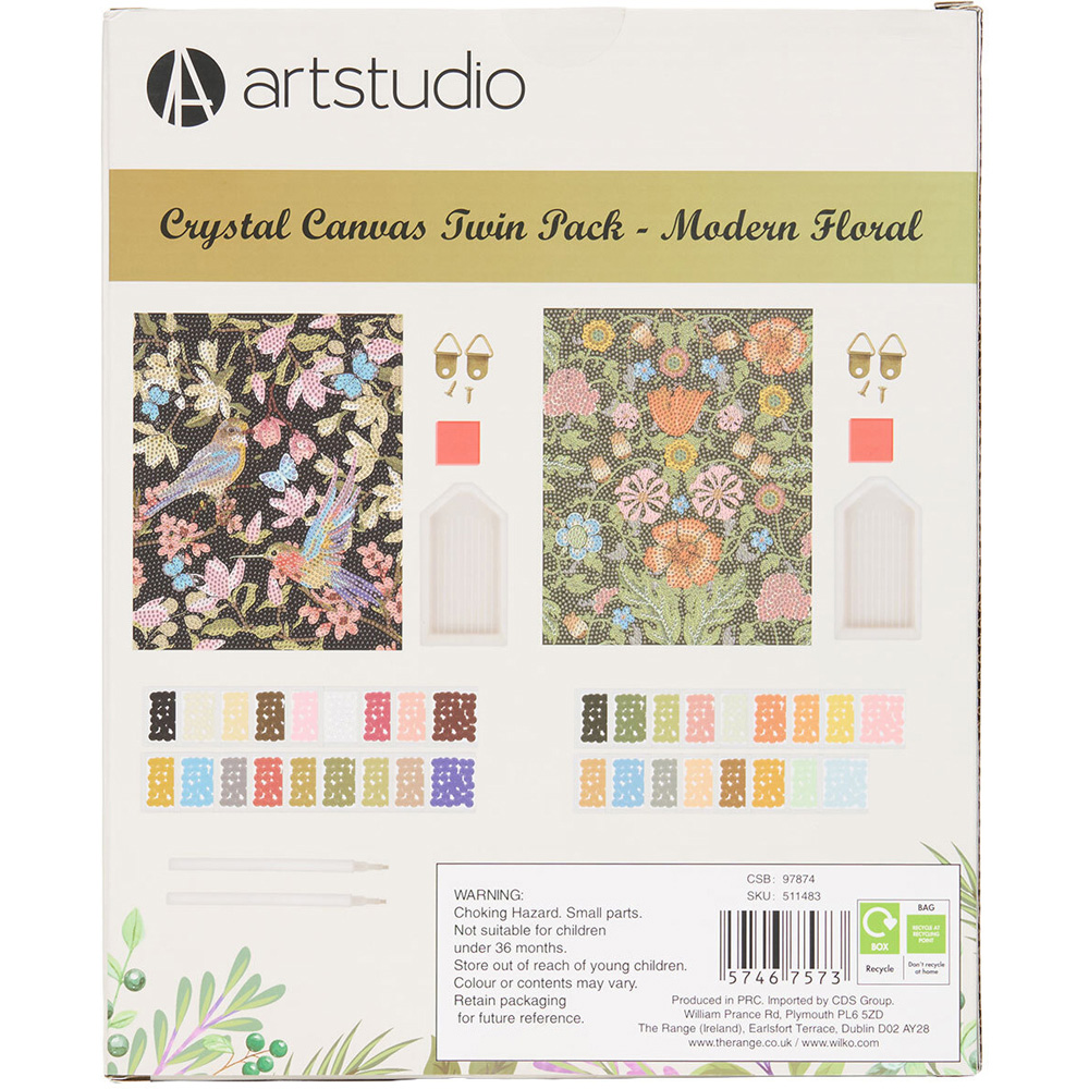 Pack of 2 Modern Floral Crystal Canvases Image 3