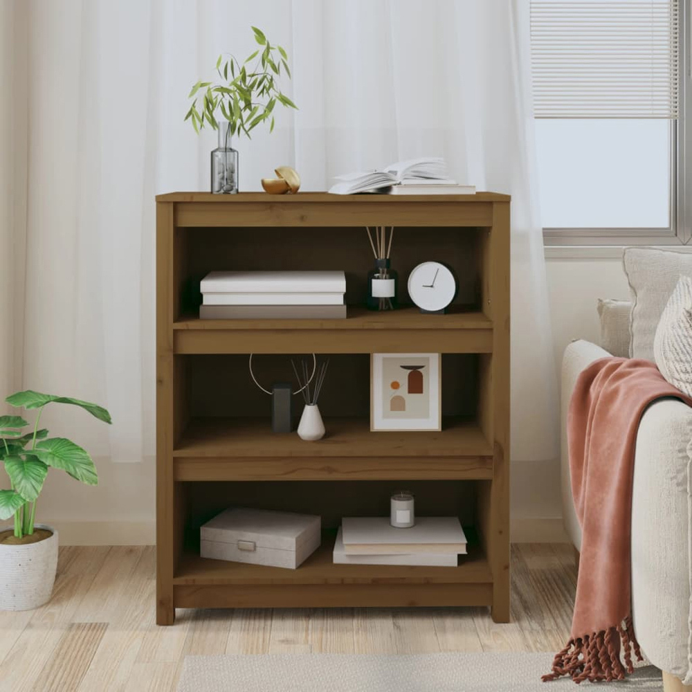 vidaXL 3 Shelf Honey Brown Solid Pine Wood Bookcase Image 7