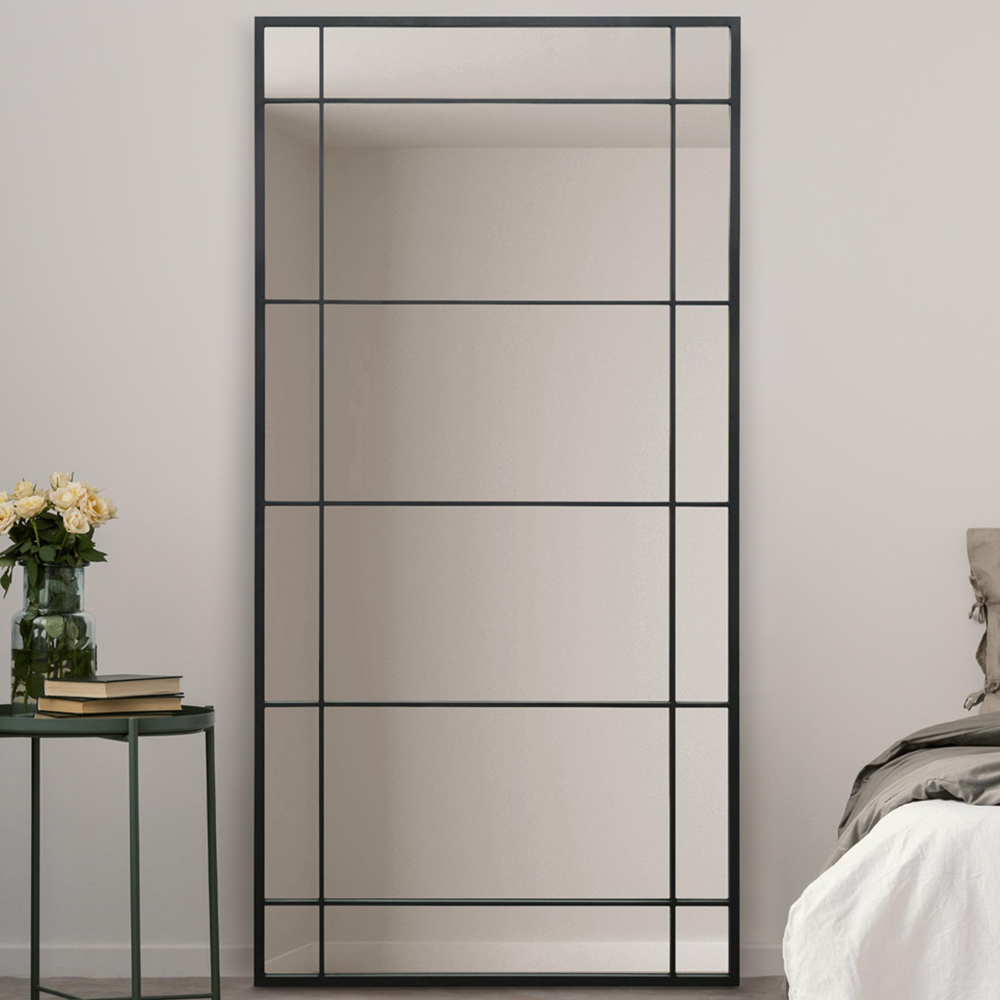 MirrorOutlet The Tabula Black Metal Framed Window Wall Mirror 180 x 90cm Image 2