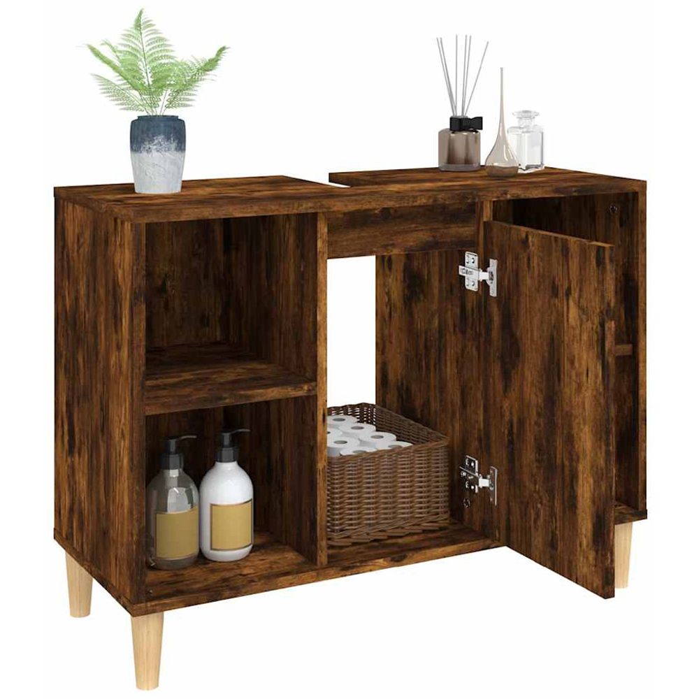 vidaXL Single Door 4 Open Shelf Smoked Oak Bathroom Sink Cabinet Image 4