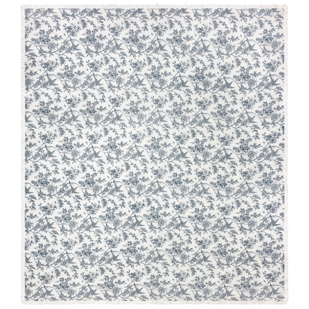 Wylder Hermoine Ivory Blue Nature Ruffled Cotton Bedspread 150 x 200cm Image 4