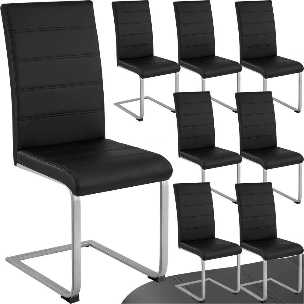 tectake Set of 8 Black Cantilever High Backrest Dining Chair Image 2