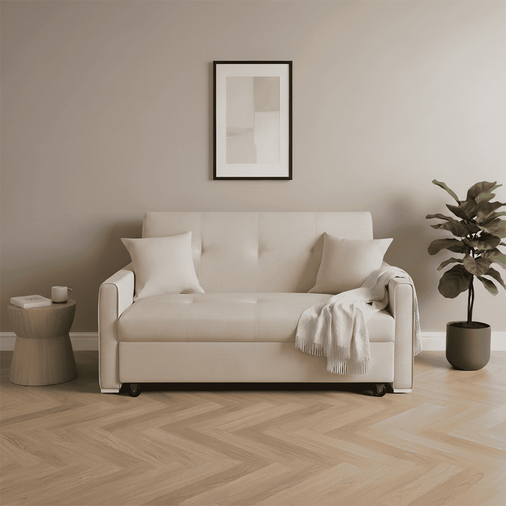 Home Source Charleston 2 Seater Beige Linen Sofa Bed Image 3