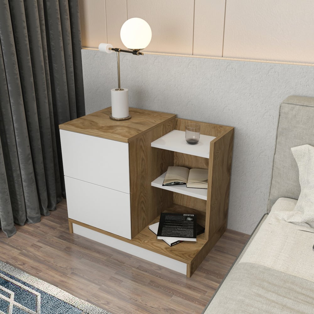 Decorotika Rena 2 Door 3 Shelf White and Oud Bedside Table Image 5