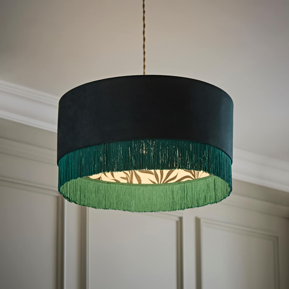 ValueLights Kimberly Green Velvet Printed Inner Fringe Easy Fit Ceiling Lamp Shade 50cm Image 5
