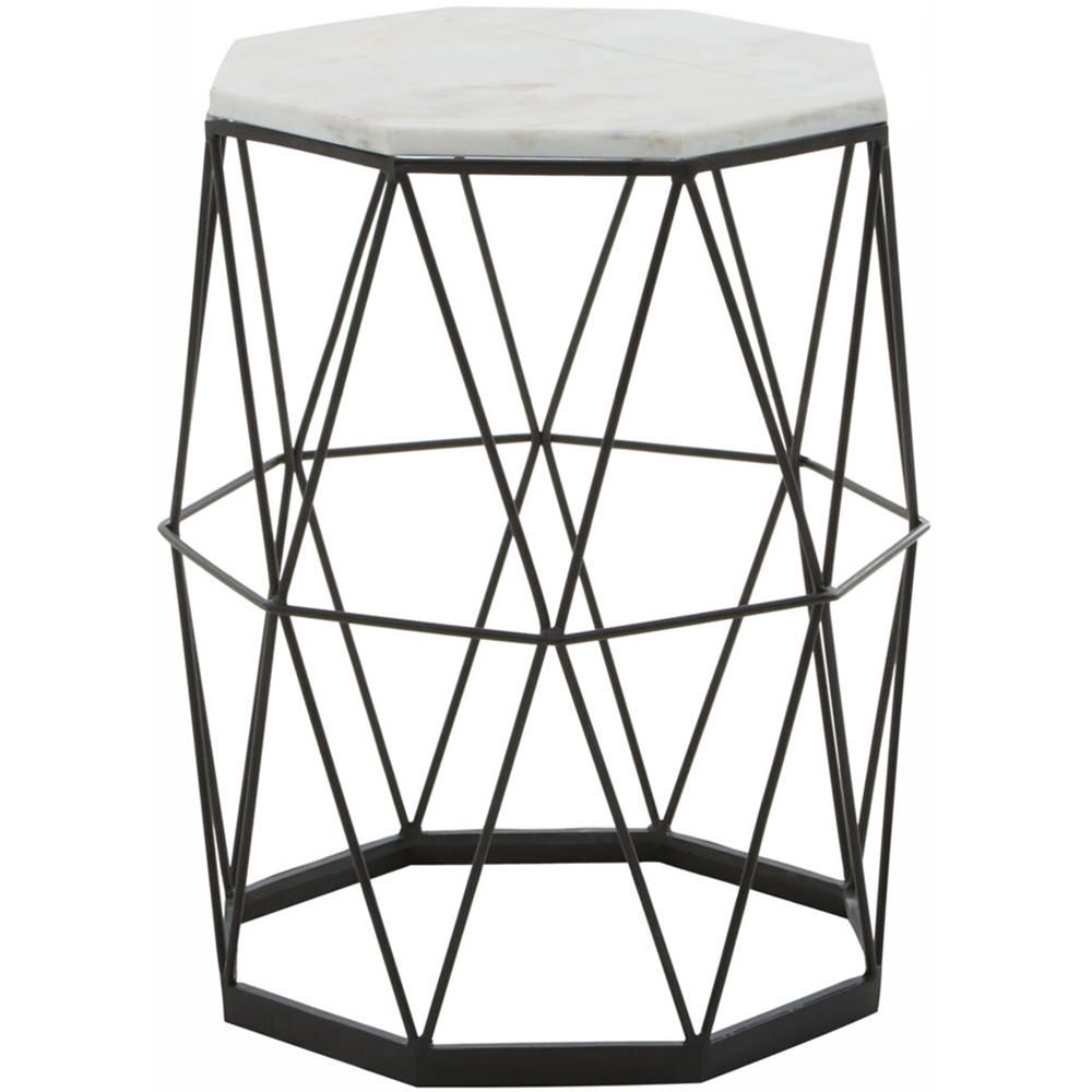 Premier Housewares Shalimar White and Black Side Table with Octagonal Marble Top Image 2