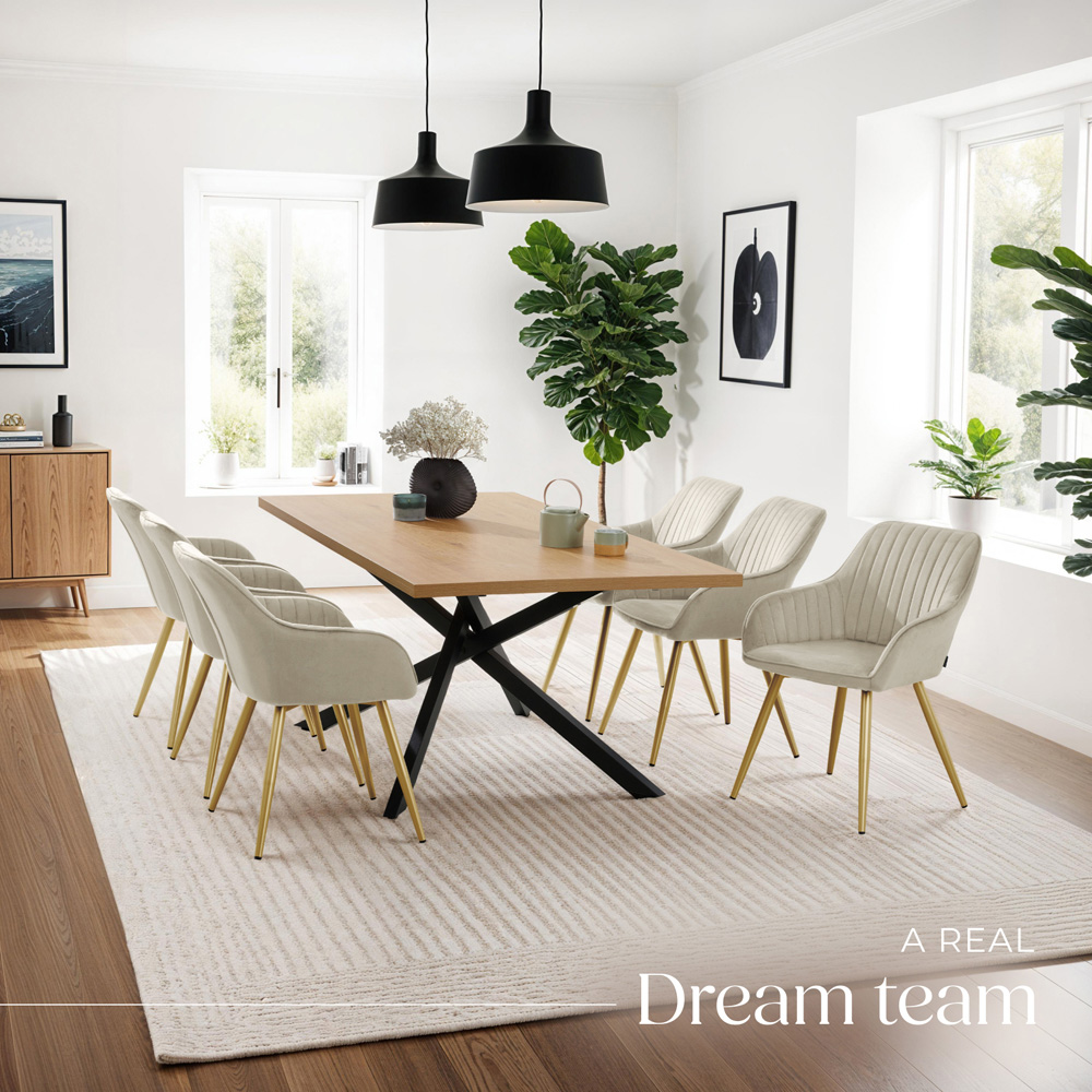 tectake Marilyn Set of 2 Cream Gold Quilted Velvet Dining Chair Image 4