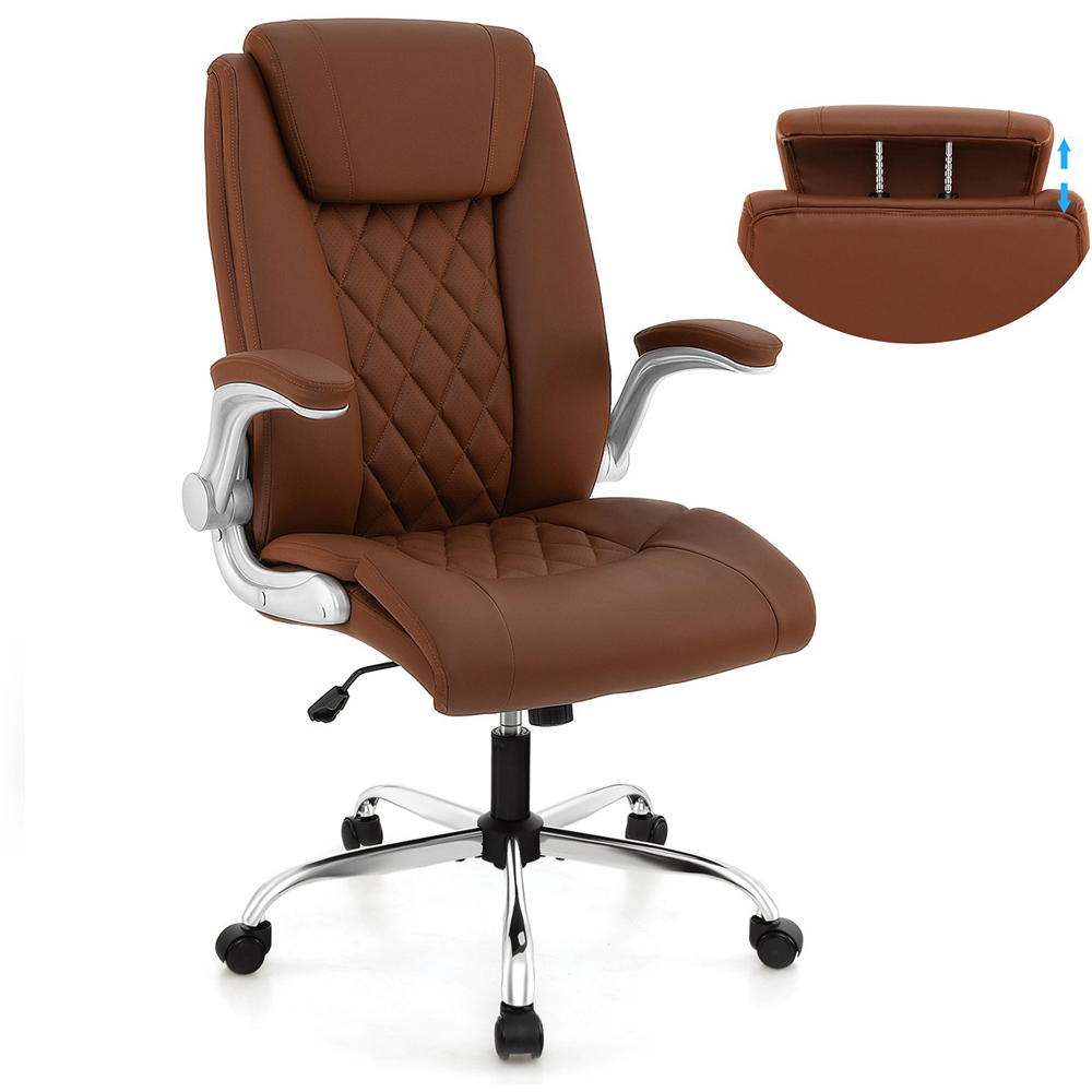 Costway Brown Adjustable PU Leather Office Chair Image 2