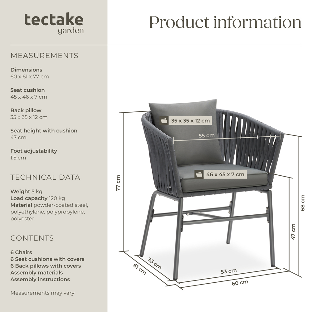 tectake Valeiras Set of 6 Woven Rope Design Accent Chair Image 9