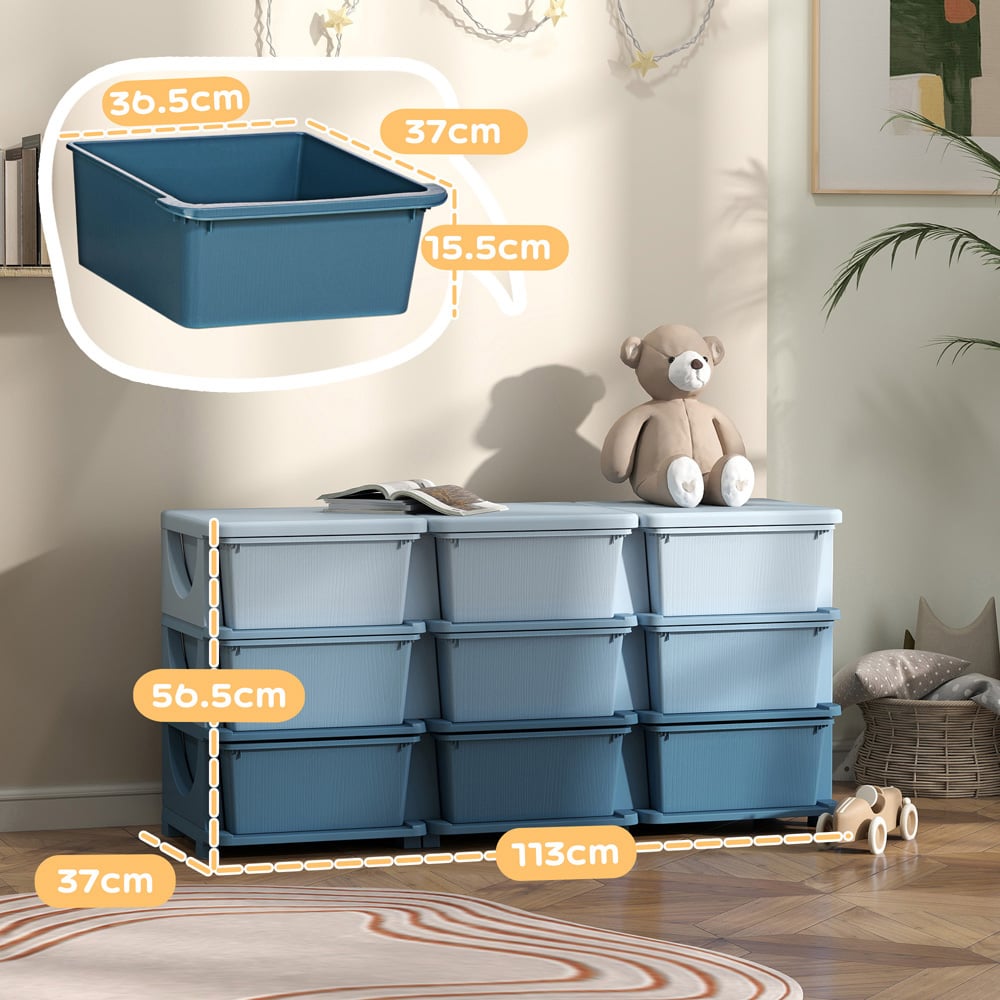 HOMCOM 9 Drawer Blue Kids Chest of Drawers Image 9