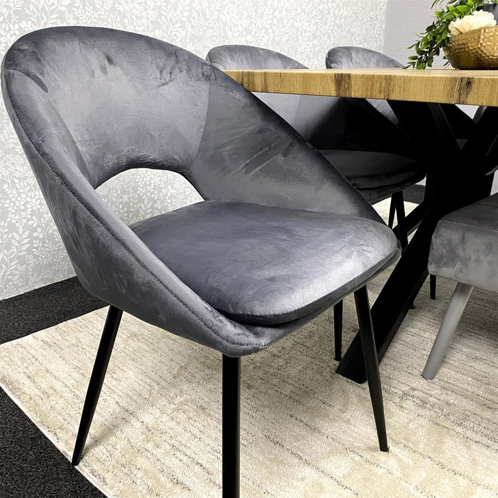 Kosy Koala 6 Seater Wood and Velvet Dining Table Set with Bench Grey Image 2