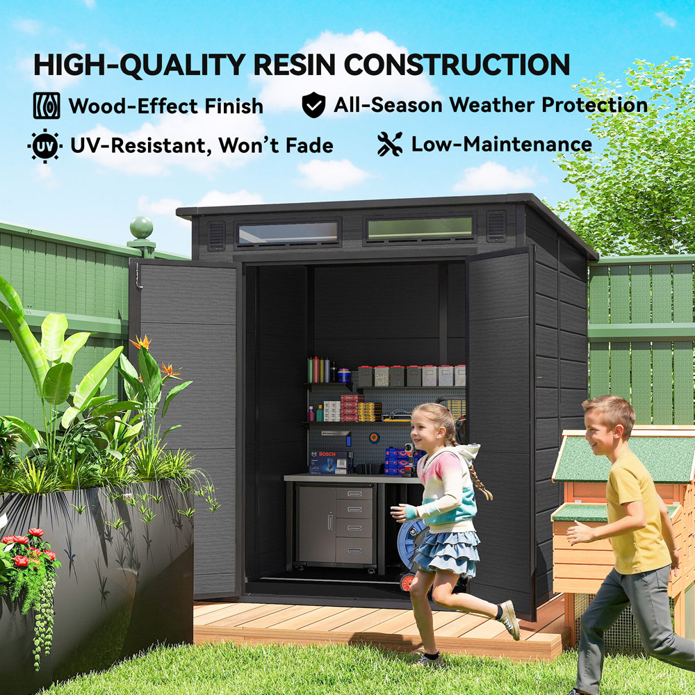 Outsunny 6 x 6ft Dark Grey Pent Garden Shed with Built-In Floor Image 7