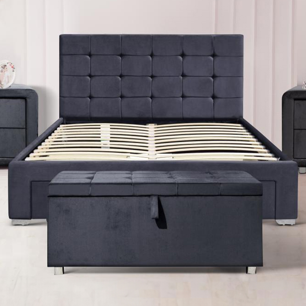 Brooklyn Double Grey Velvet 4 Drawer Bed Frame with Blanket Box Image 1
