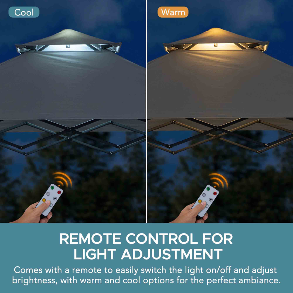 Sunjoy 2.56 x 1.6m Grey Double Tier Canopy Adjustable Gazebo with Magnetic LED Light Image 5