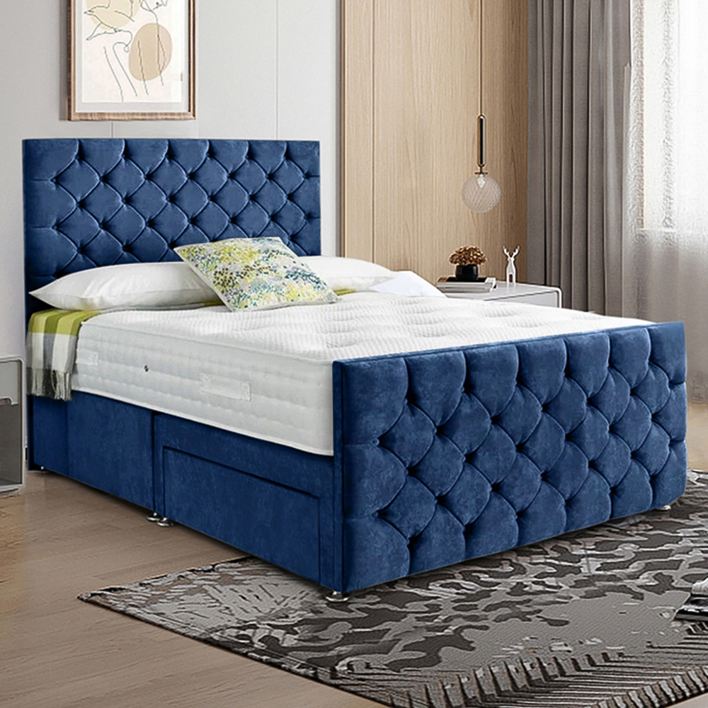 Eleganza Home Dreamscape King Size Sapphire Plush Velvet Single Drawer Divan Bed with Headboard Image 1