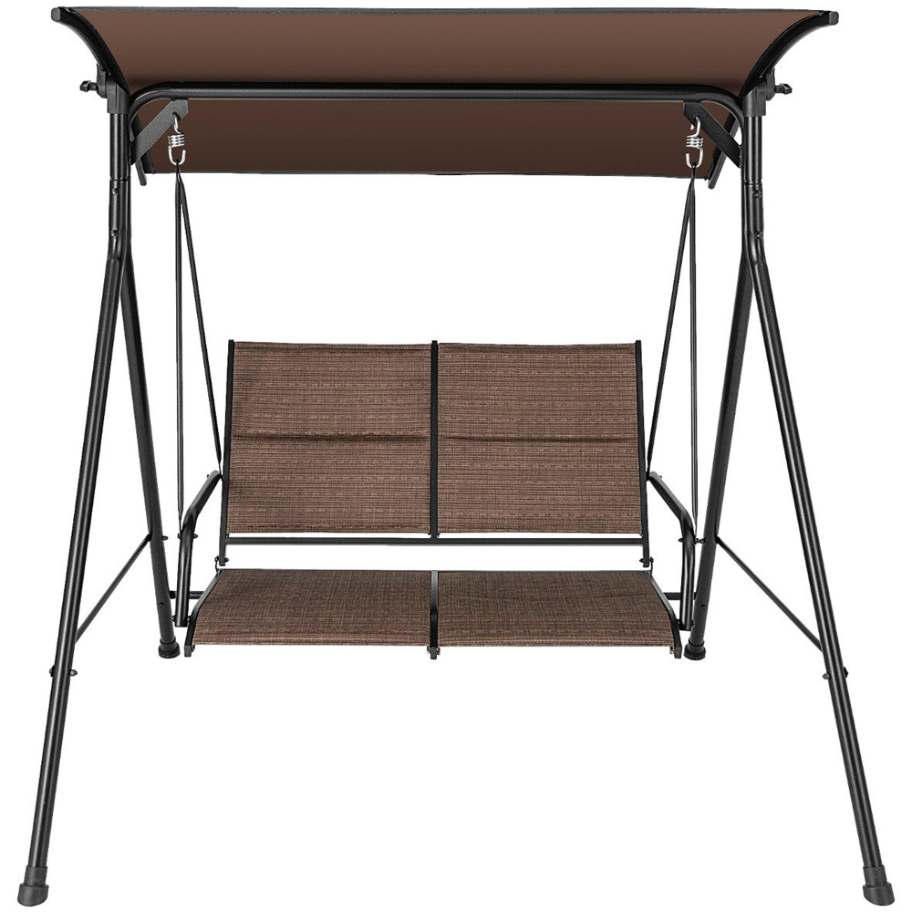 Costway 2 Seater Brown Porch Swing with Spring Hook Image 3
