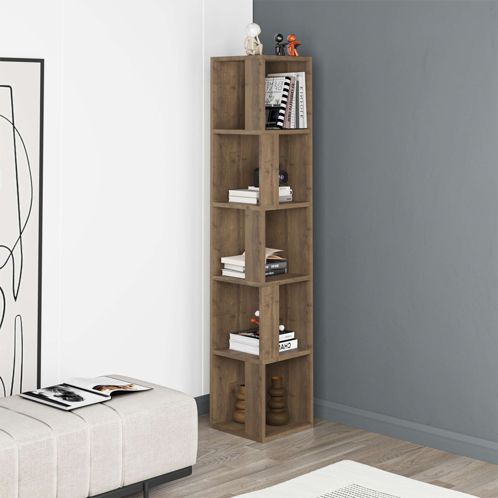 Decortie Piano Dark Oak Effect Tall Corner Bookcase Image 5