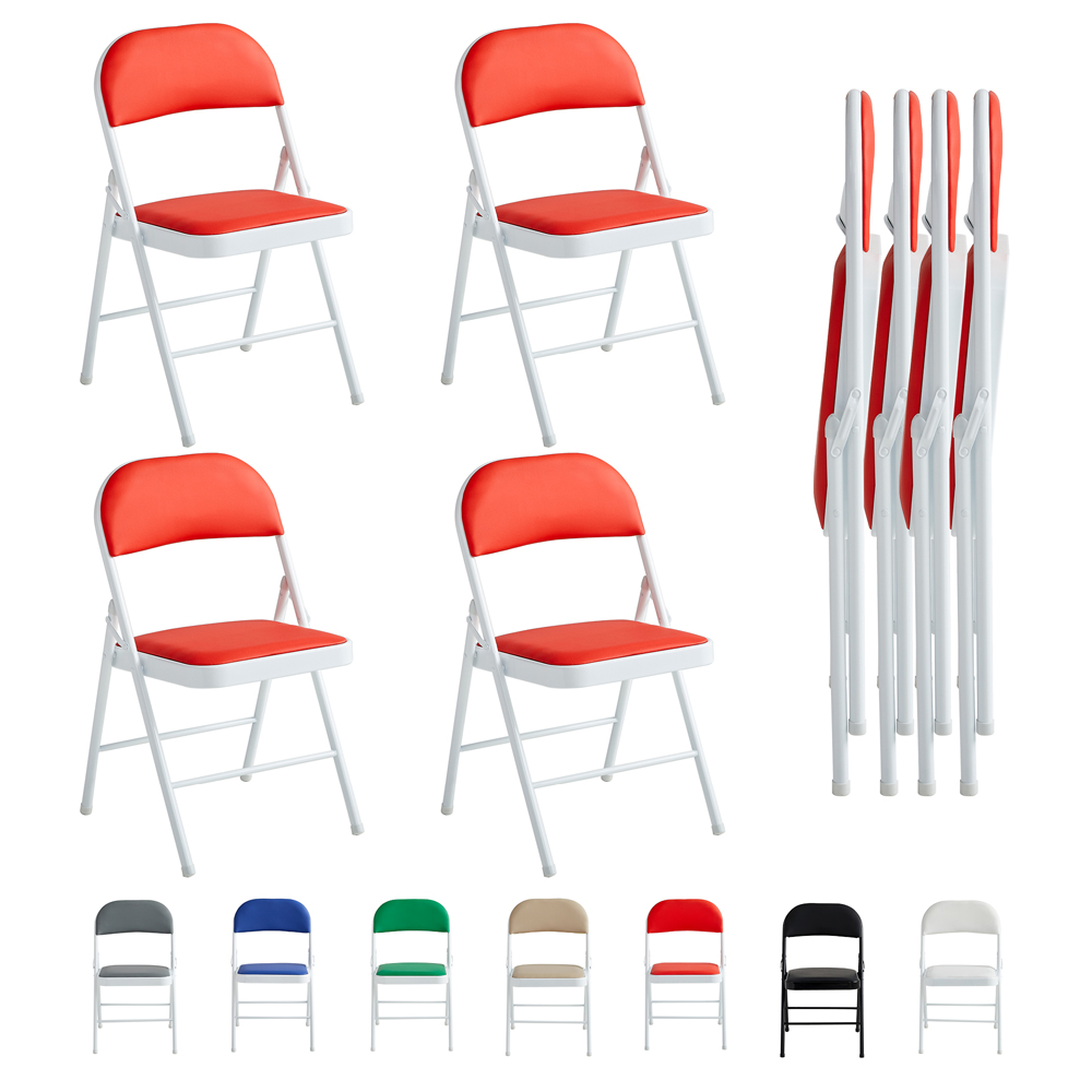 Set of 4 Red Padded Folding Metal Dining Chairs Image 2