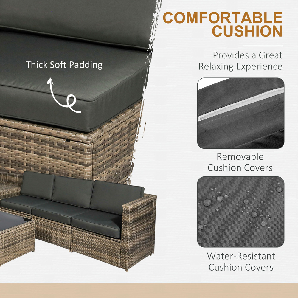 Outsunny 6 Seater Mixed Brown PE Rattan Sofa Lounge Set Image 5