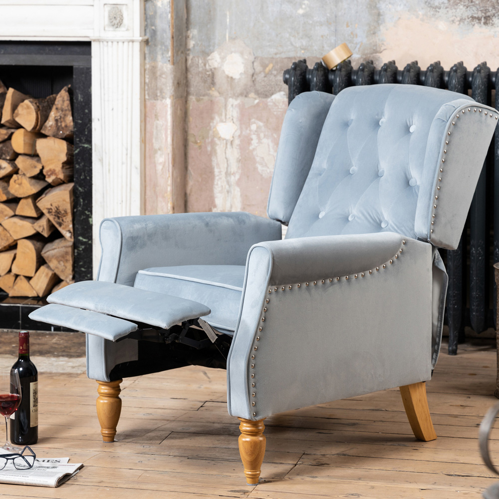 Artemis Home Annapoli Light Blue Velvet Manual Recliner Armchair Image 5