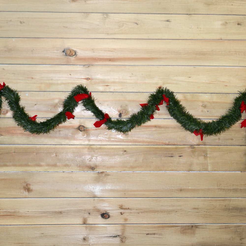 Premier Green Christmas Tinsel with Red Bows 270cm Image 2
