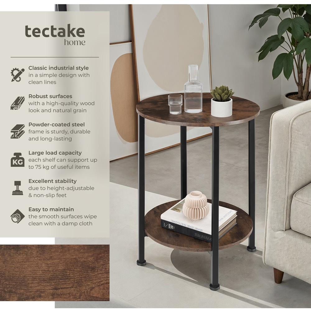 Tectake Ballina Single Shelf Rustic Dark Wood Bedside Table Image 3