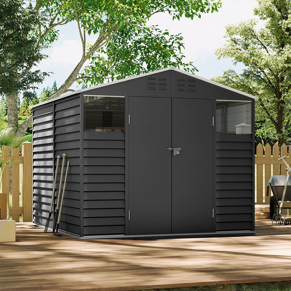 Living and Home 8 x 8.5ft Charcoal Black Steel Apex Graden Shed Image 2