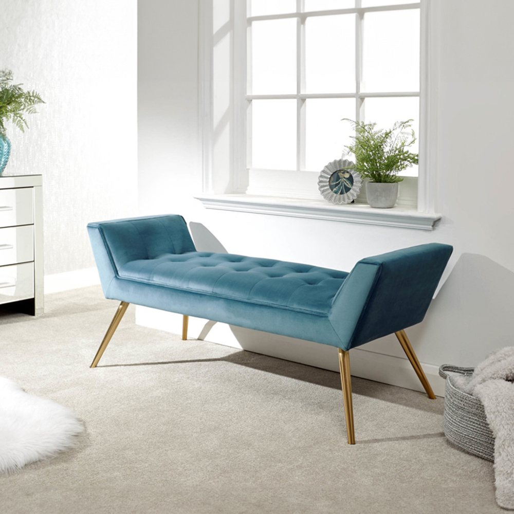 GFW Turin Teal Blue Upholstered Window Seat Image 8