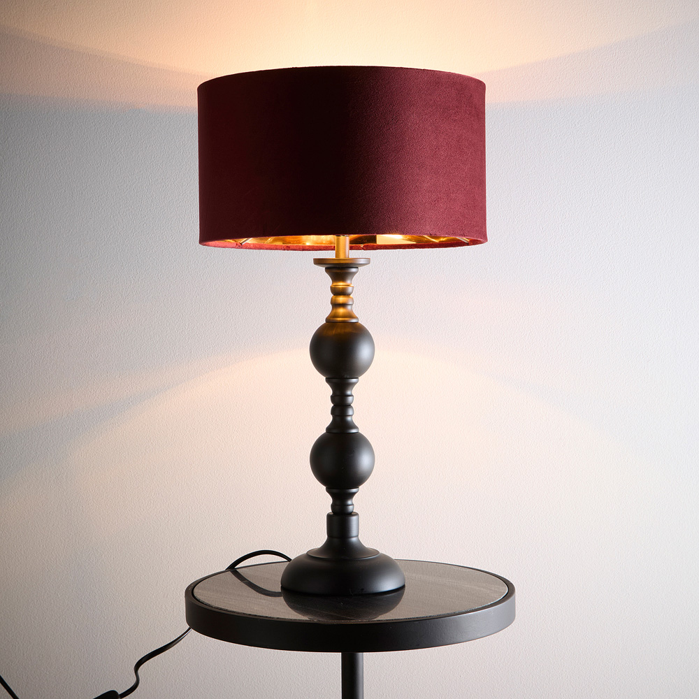 Kliving Churchgate Red Velvet Shade Black Metal Table Lamp Image 3