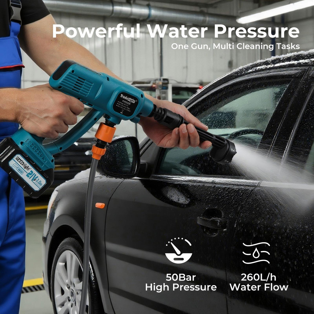 Traderight HW0296-UK 50 Bar Cordless Handheld Car Pressure Washer with Accessories Image 4