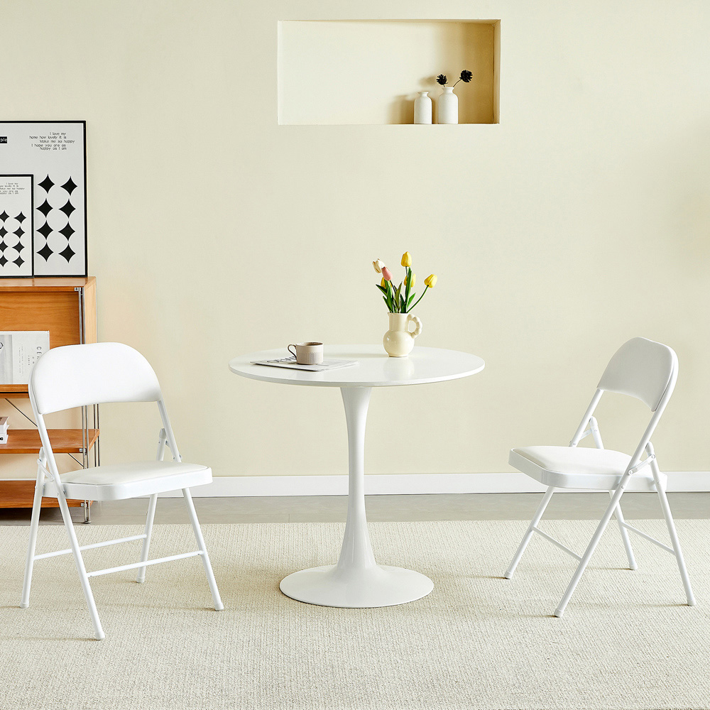 Set of 2 White Padded Folding Metal Dining Chairs Image 5