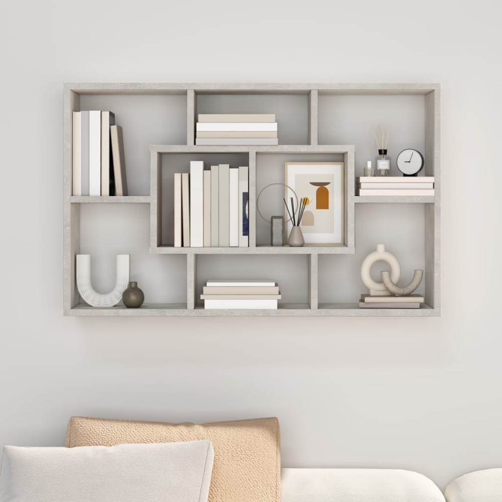 vidaXL 8 Compartment Concrete Grey Wall Shelf Image 6