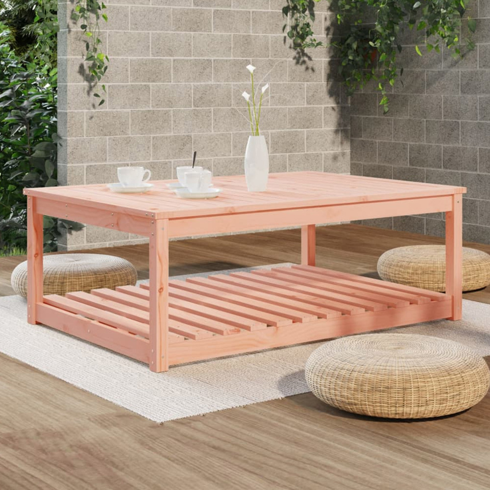 vidaXL Single Shelf Natural Solid Douglas Wood Slatted Garden Table 121 x 82.5cm Image 1