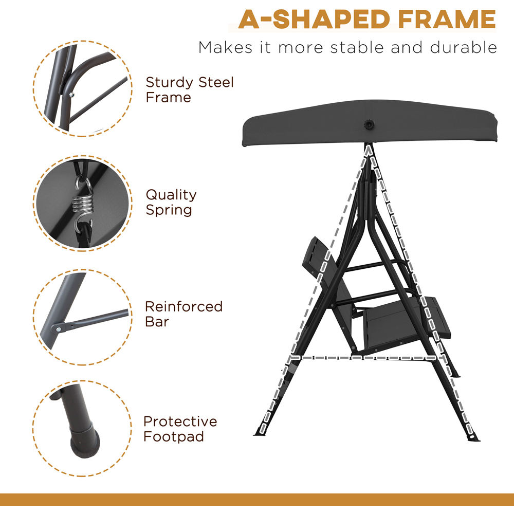 Outsunny 3 Seater Black Swing Chair with Canopy Image 5