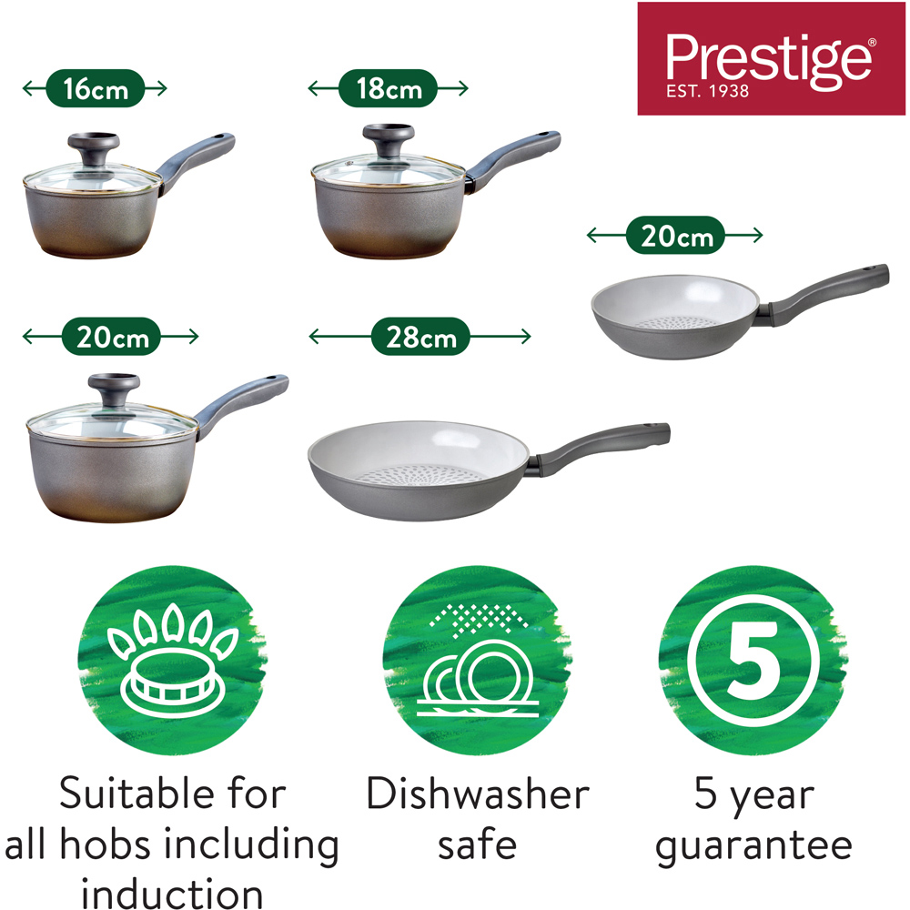 Prestige Earthpan Induction Cookware Set of 5 with Toughened Glass Lids