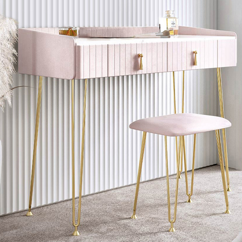 CARME Home Tokyo Glow Pink Velvet Dressing Table with Stool Set Image 1