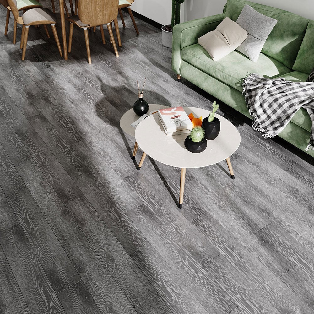 Living and Home Dark Grey Wood Grain Rectangle PVC Flooring 20 Pack Image 1