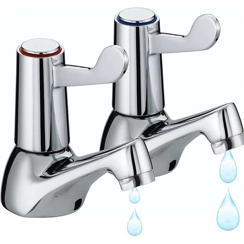 ATEK Chrome Hot and Cold Basin Sink Pillar Tap 1/2 inch 2 Pack Image 2