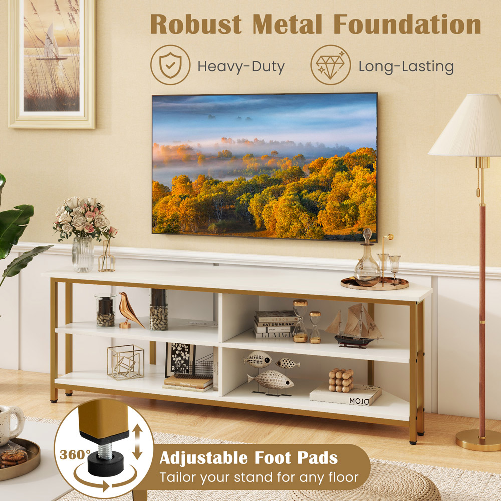 Costway 4 Shelf White Corner TV Unit with AC Outlet Image 8