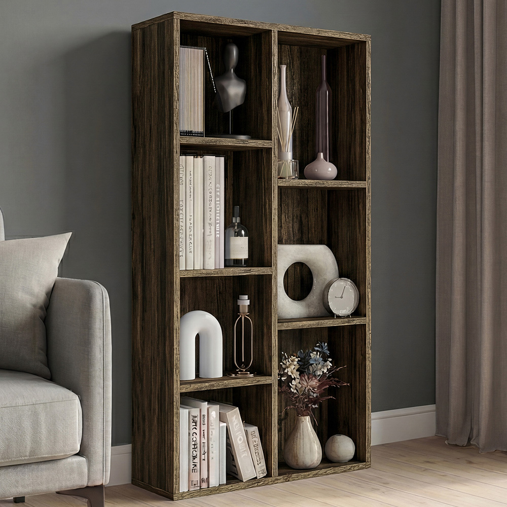 VIDA DESIGNS 7 Shelf Dark Wood Cube Storage Unit Image 1