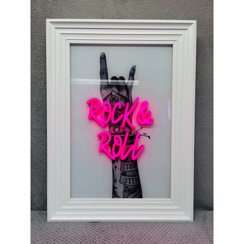 Splashbax Rock And Roll White Premium Gallery Frame LED Neon Wall Art Image 2