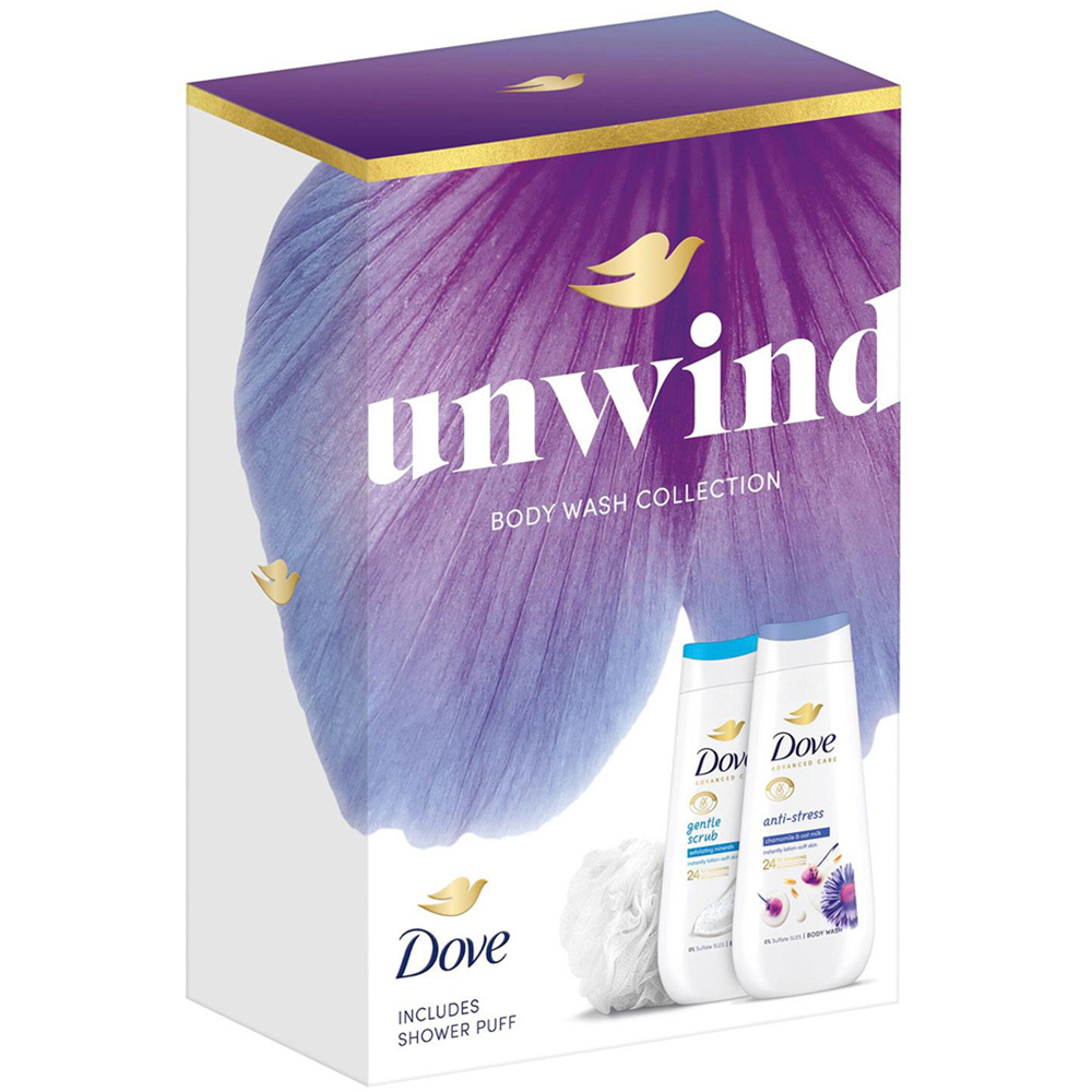 Dove Unwind Gentle Scrub and Anti Stress Bodywash Duo Gift Set 225ml 3 Pack Image 4