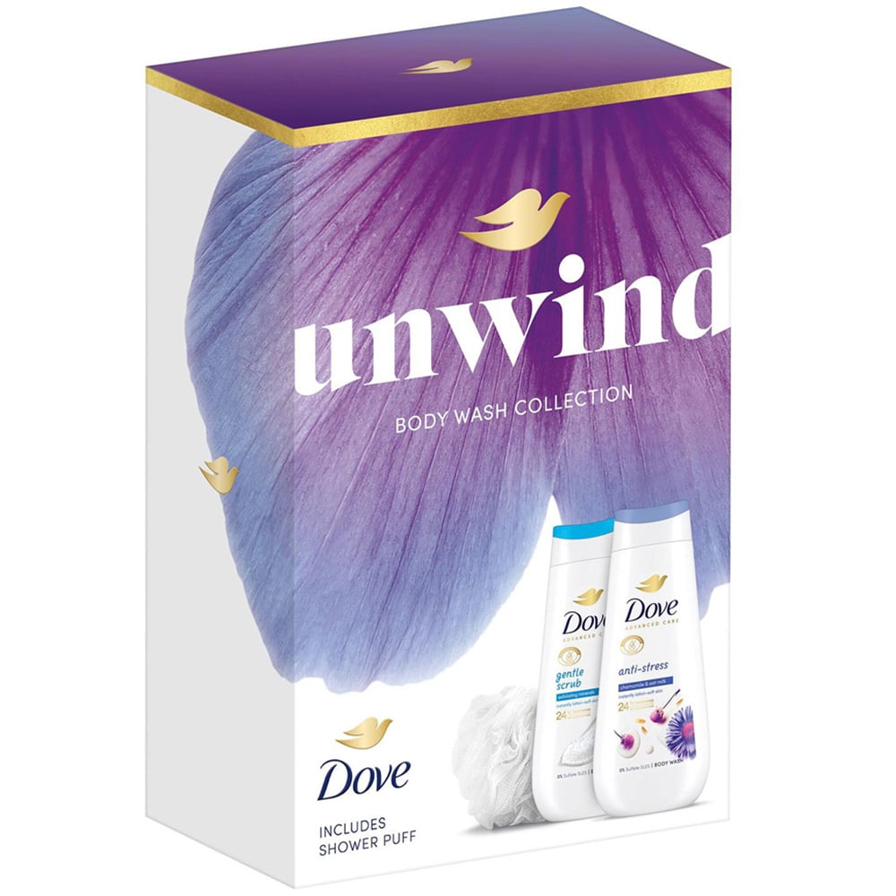 Dove Unwind Gentle Scrub and Anti Stress Bodywash Duo Gift Set 225ml 2 Pack Image 4