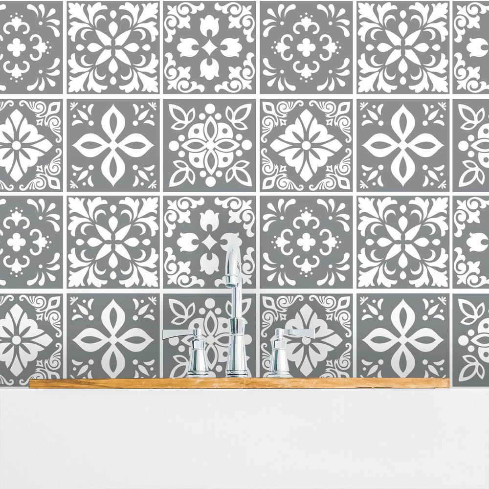 Walplus Bans Dark Grey Cement Spanish Tile Sticker 24 Pack Image 3