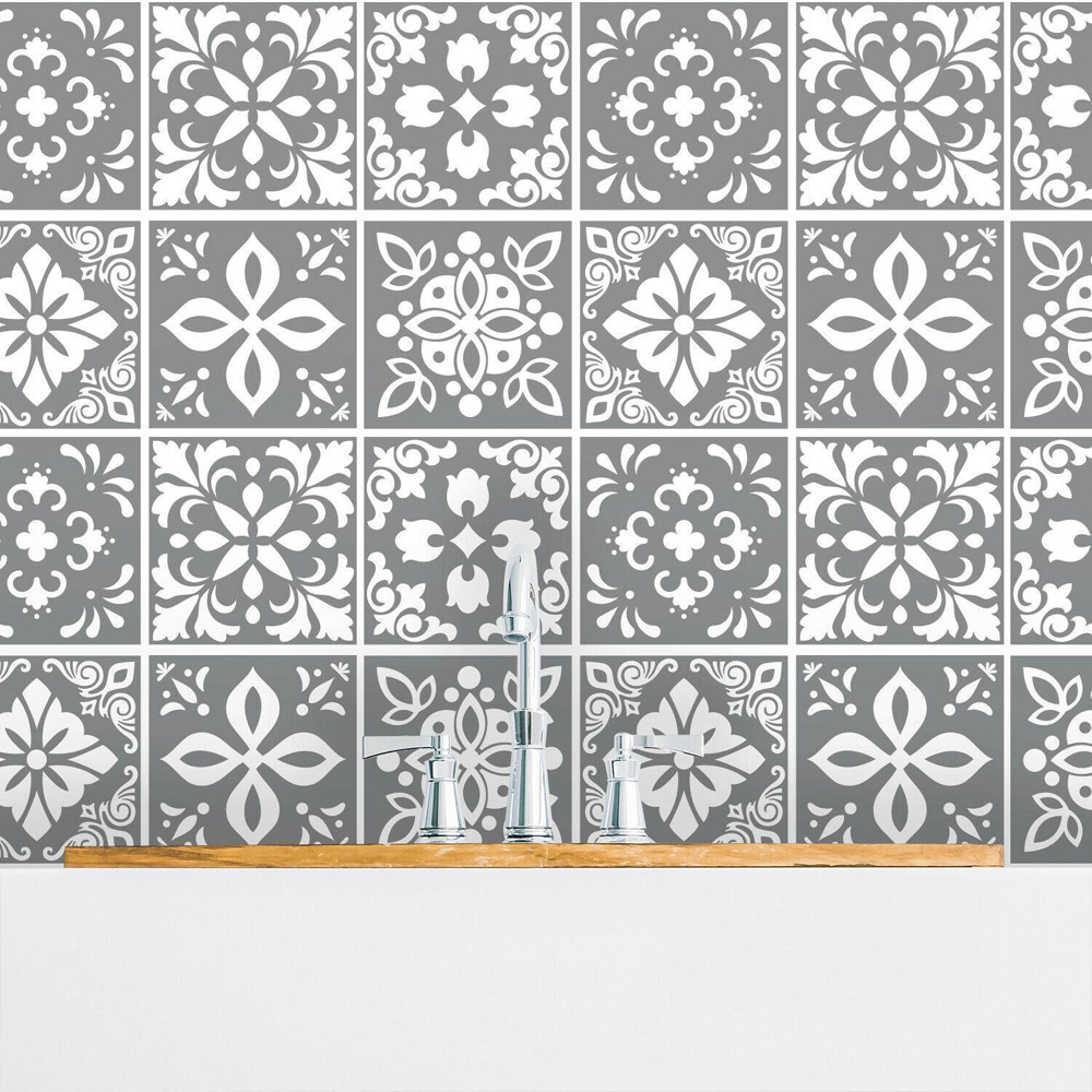 Walplus Bans Dark Grey Cement Spanish Tile Sticker 24 Pack Image 3