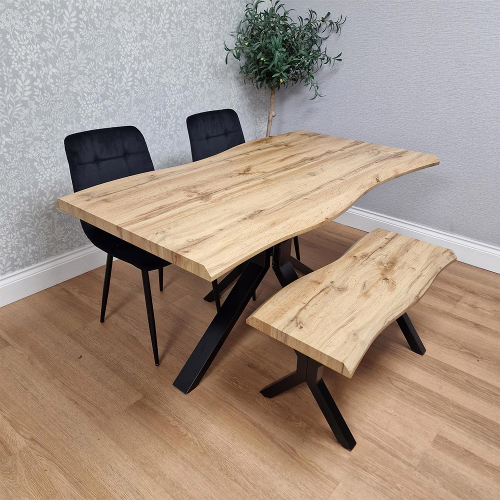 Kosy Koala 4 Seater Velvet Wooden Rectangle Dining Set with Bench Black Image 2