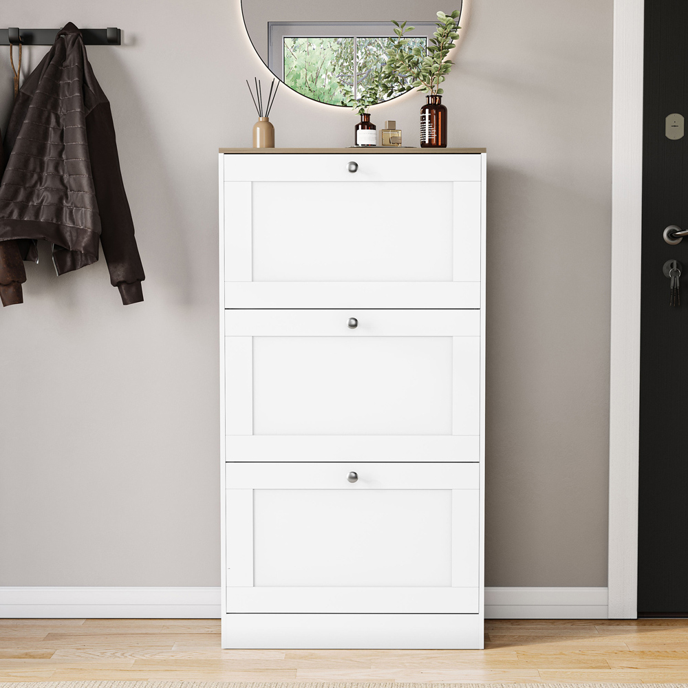 VIDA DESIGNS 3 Drawer White and Oak Effect Shoe Cabinet Image 3